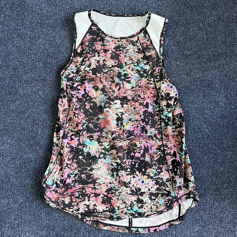 Lululemon Tank Top Womens Small Multicolor Floral‎ High Neck Lightweight Workout